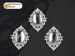 Камни овалы в ромбовой оправе светлое серебро зеркальные прозрачные