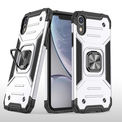 Противоударный чехол Strong Armour Case с кольцом для iPhone XR (Серебристый)