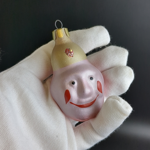 Ёлочная игрушка "Голова клоуна", стекло, подвесная, ручная роспись, винтаж СССР 1950-1980 гг