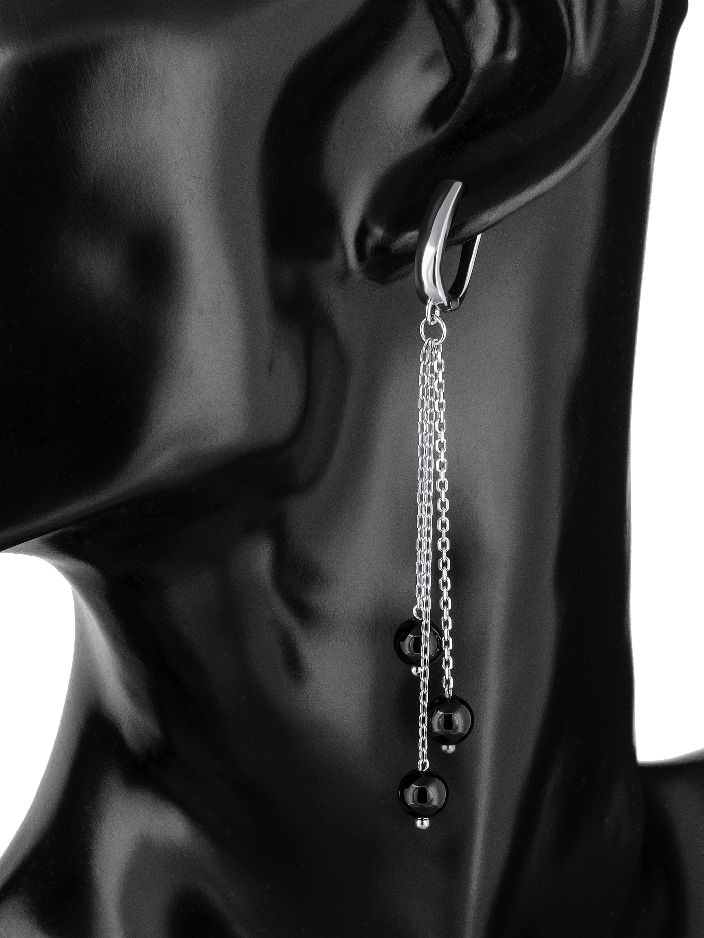 Асимметричные серьги с черным агатом