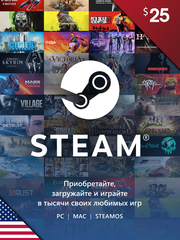 Карта оплаты Steam 25 USD USA [Цифровая версия] (для ПК, цифровой код доступа)