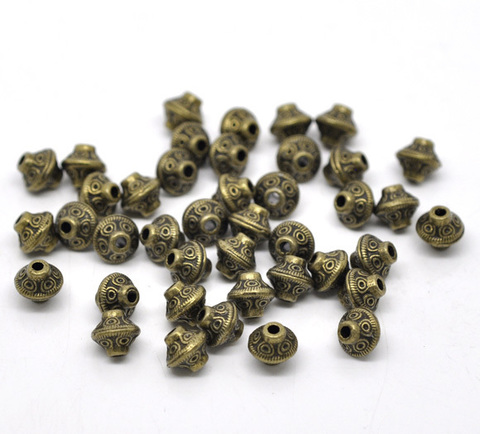 Бусина металлическая - биконус "Кружочки" 7х6 мм (цвет - античная бронза), 10 штук ()