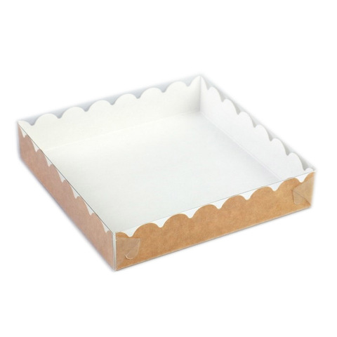 Коробка для печенья 15*15*3 см, Крафт с Прозрачной крышкой