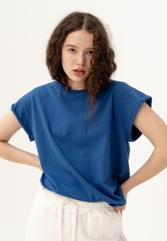 Футболка со скрученным рукавом Bowery NYC однотонная Delft