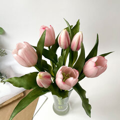 Тюльпаны силиконовые как настоящие, ПРЕМИУМ качество, Нежно-розовые, букет 7штук, 27 см.