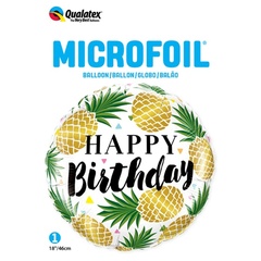 Q 18''/46 см, Круг, Happy birthday, Ананасы золотые, 1 шт. ( В упаковке)