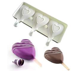 Форма для эскимо 3 ячейки, "Сердца гладкие"