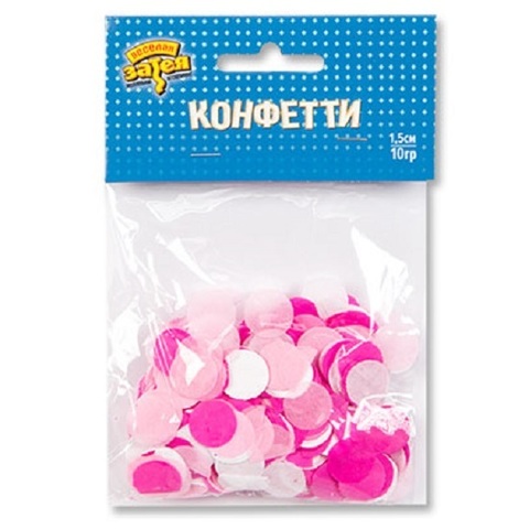 Конфетти бумажное, Тишью Круг, Ассорти Розовое, 1,5см, 10г.