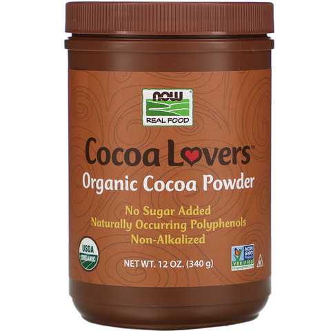 Now Foods, Real Food, Cocoa Lovers, органический какао-порошок, 340 г