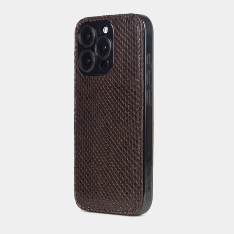 Чехол-накладка кожаная для iPhone 16 Pro, питон темно-коричневого цвета