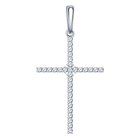 б3082- Крест минималистический из белого золота 585пр с фианитами