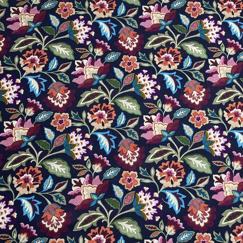ЦВЕТОЧНЫЙ УЗОР НА ЧЕРНОМ 100% хлопок Handmade Fabrics