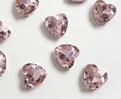 Стразы пришивные стекло в оправе "Сердечко", р. 12 мм, светло-розовый
