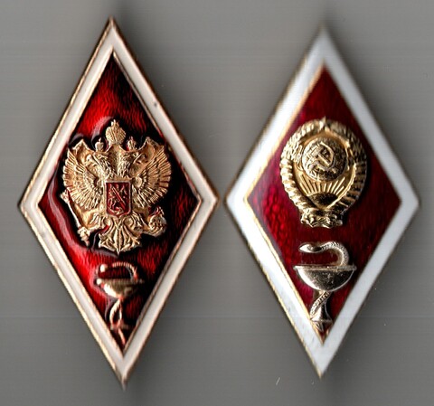 Комплект из 2 Нагрудных академических знаков выпускника ВУЗа медицинского профиля России и СССР