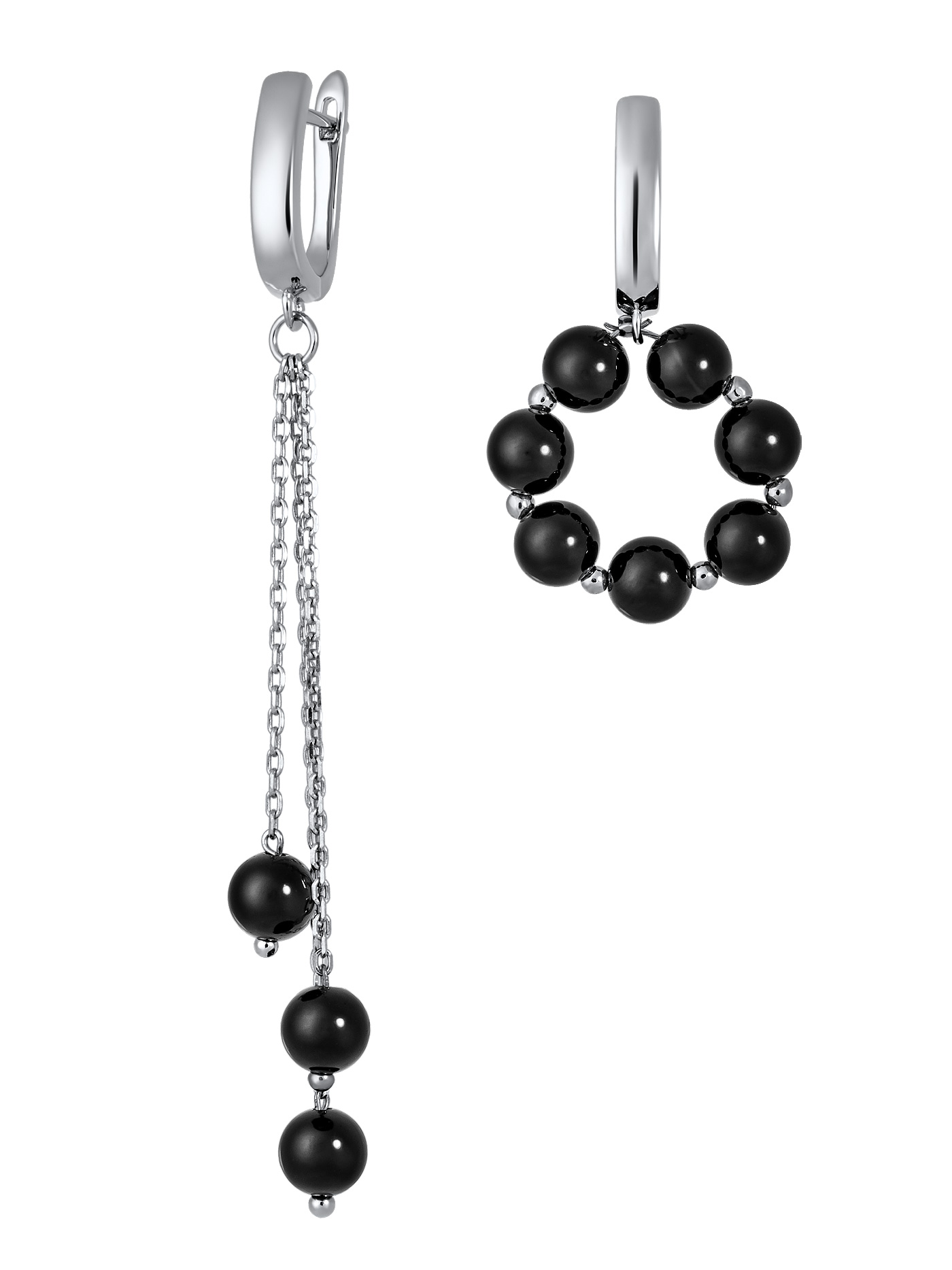 Асимметричные серьги с черным агатом