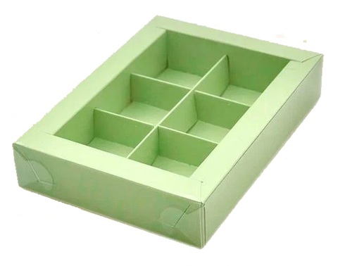 Коробка для конфет с пластиковой крышкой 155*115*30 мм (6) (фисташковая)