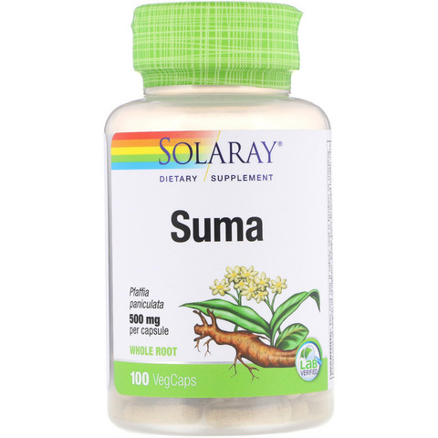 Solaray, Сума (бразильский женьшень), 500 мг, 100 капсул с оболочкой из ингредиентов растительного происхождения