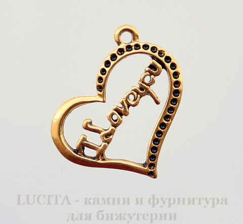 Подвеска "I Love you" (цвет - античное золото) 30х24 мм