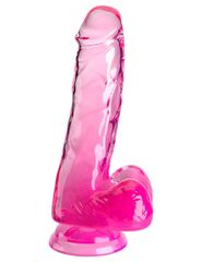 Розовый фаллоимитатор с мошонкой на присоске 6’’ Cock with Balls - 17,8 см. - 