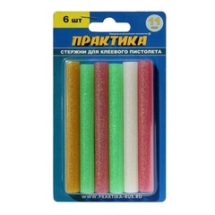 Клей для клеевого пистолета ПРАКТИКА цветной, с блестками, 11 х 100 мм, 6шт / блистер (790-229)