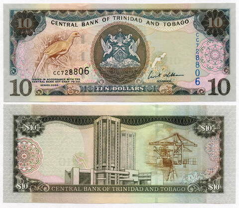 Банкнота Тринидад и Тобаго 10 долларов 2006 год СС728806. UNC