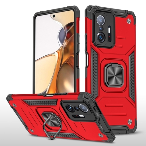 Противоударный чехол Strong Armour Case с кольцом для Xiaomi 11T, 11T Pro (Красный)