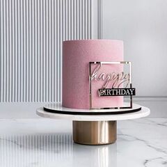 Топпер боковой для торта Happy Birthday в серебряной рамке