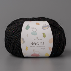 Пряжа "Beans", 5% шёлк, 20% мериносовая шерсть, 30% нейлон, 45% норка, 50гр-240м, (1уп=5шт), черный