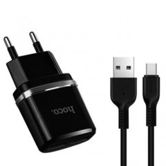 Адаптер питания Hoco C12 Smart dual USB charger set + Cable Type-C (2USB: 5V max 2.4A) Черный