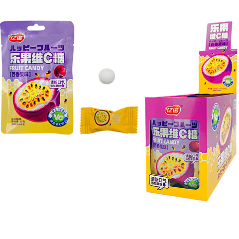 Фруктовые конфеты с витамином С со вкусом маракуйя Yinuo 1кор*12бл*20шт, 15гр