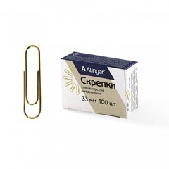 
          Скрепки 33 мм, Alingar, уп. 100 шт., металлические, омедненные