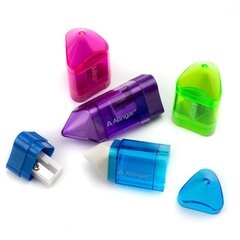 
          Точилка пластиковая с ластиком Alingar, 1 отверстие, контейнер, ассорти, картонная упаковка (24шт)