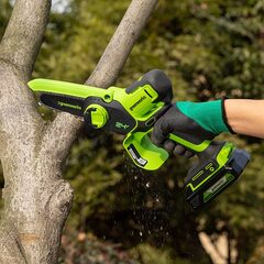 Цепная мини-пила Greenworks G24MCS10K4 24V (10 см) аккумуляторная, с АКБ 4 А/ч и ЗУ