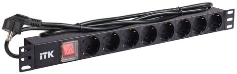 ITK PDU 8 розеток нем. ст, с LED выкл,1U, шнур 2м вилка нем. ст