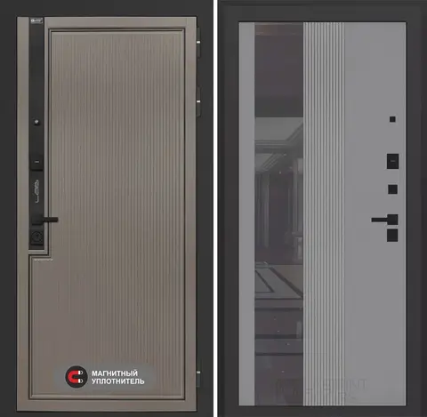 Входная дверь в квартиру Лабиринт Лаб про 1 Велютто кофе с зеркальной тонированной вставкой 32 Серый софт рельеф