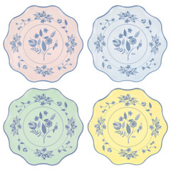 Тарелки пастельные большие "Винтаж с растительным орнаментом" 8 шт.