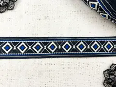 Тесьма жаккард, ш. 3 см, чёрный/синий (НАРЕЗКА)
