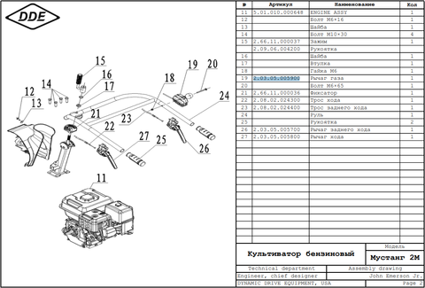 Рычаг DDE V700 II-DWN Буцефал  / V 600 II - 65HPR 