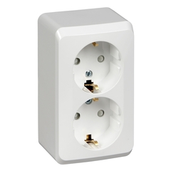 Schneider Electric ЭТЮД Белый Розетка 2-местная открытая установка с заземляющими контактами со шторками PA16-008B