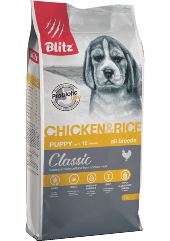 Blitz Classic Chicken & Rice Puppy щенки всех пород, сухой, крица рис (15 кг)