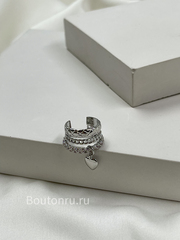 Кафф тройной с сердцем серебристый