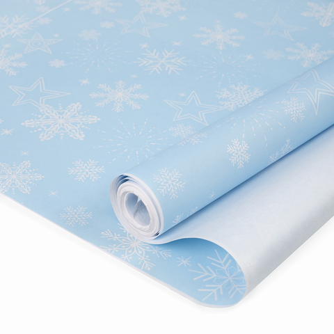 Упаковочная бумага крафт, Снежинка, Белый/Голубой, 70 г, 0,7*9 м