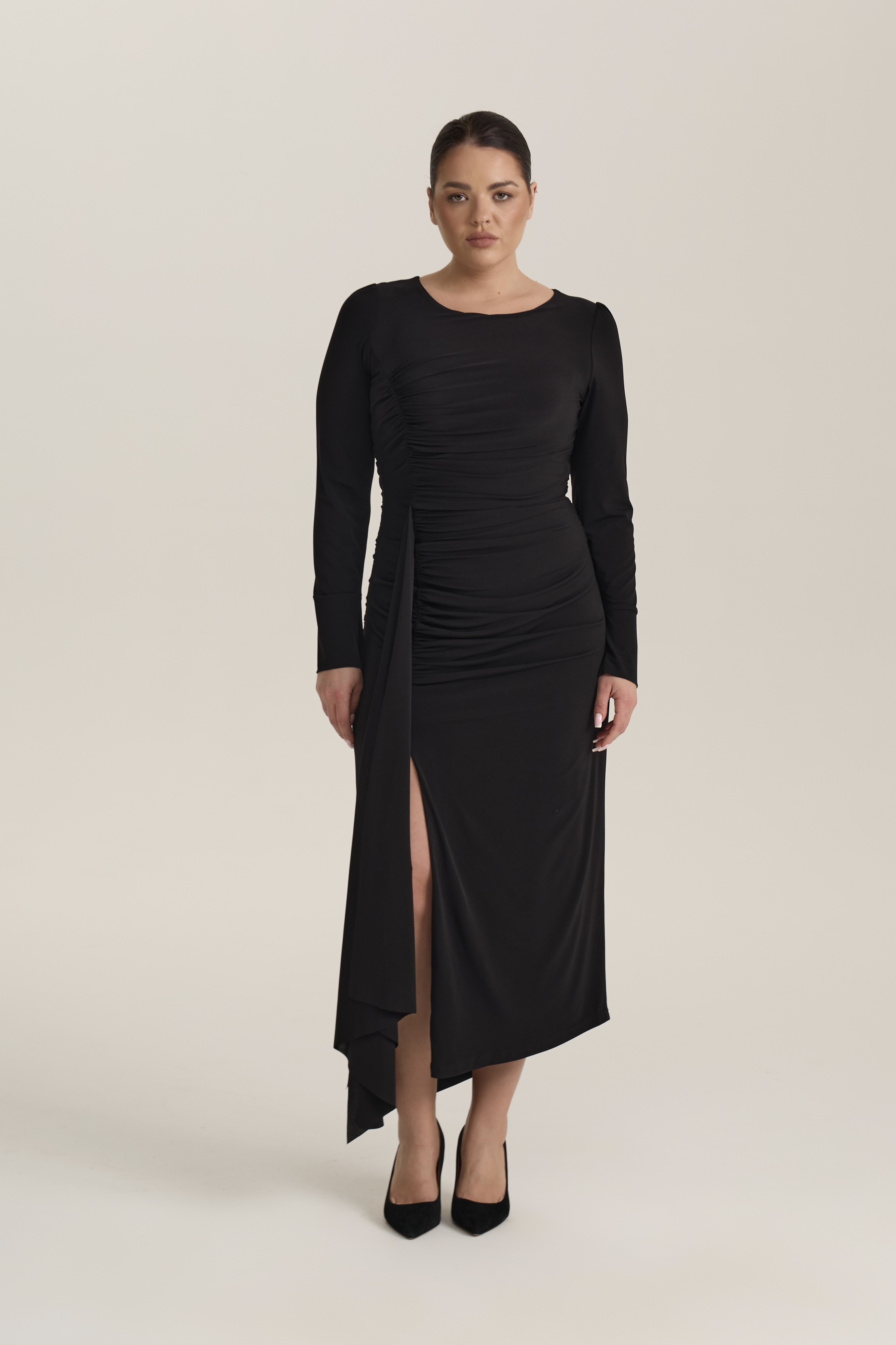 Платье трикотажное с драпировками, черный