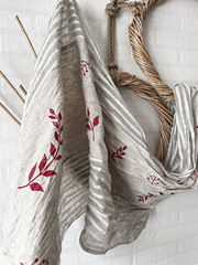 Шарф льняной комби. со штампами 