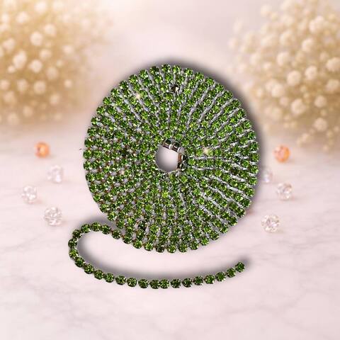 стразовая лента, цвет салатный- метал серебро, 1метр