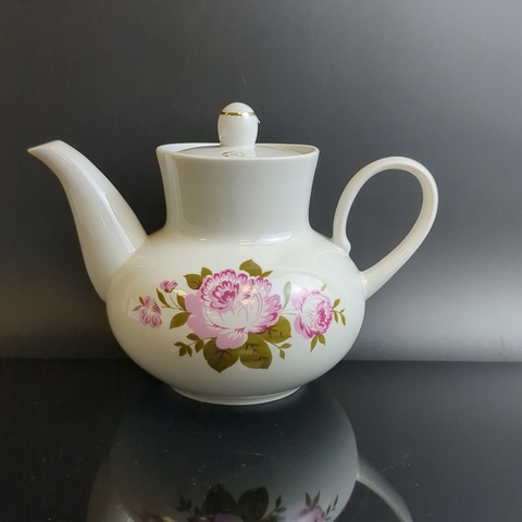 Чайник заварочный фарфоровый, деколь цветы, золочение, Вербилки, Дмитровский ФЗ, винтаж СССР 1965-1990 гг