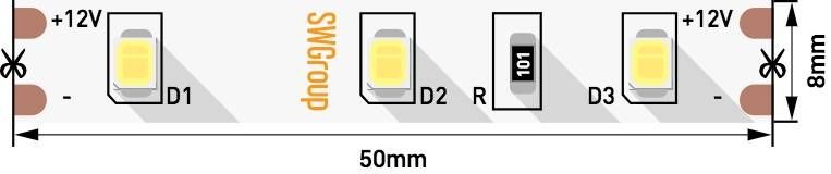 Светодиодная лента SWG 6,3W/m 60Led/m 2835SMD теплый белый 5M SWG260-12-6.3-WW-М 009243
