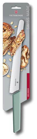 Нож кухонный Victorinox Swiss Modern (6.9076.26W44B) стальной для хлеба лезв.260мм серрейт. заточка зеленый блистер