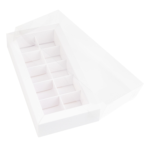 Коробка для 10 конфет с прозрачной крышкой, белая
