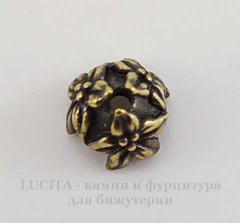 Шапочка для бусины TierraCast "Жасмин" (цвет-античная латунь) 7х4 мм